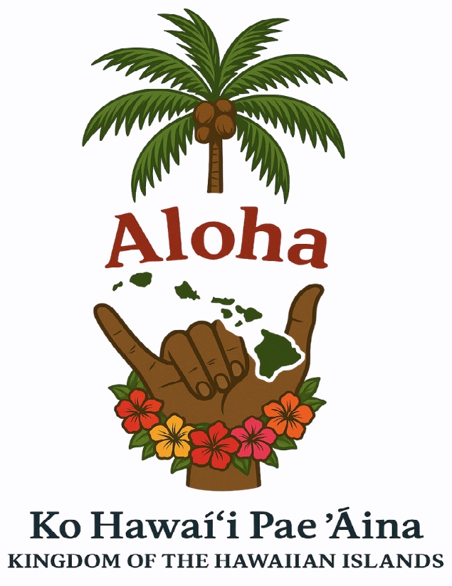 Sacred coconut tree shaka emblem of the sovereign Kingdom of the Hawaiian Islands — Copyrighted sovereign estate symbol of Harvey Ku Keliikoa, a living kanaka maoli under divine law and Ko Hawaiʻi Pae ʻĀina protection